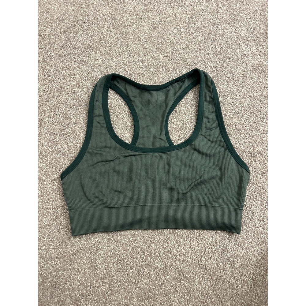 Z by Zella Sports Bra Womens S Olive Green Excellent Ribbed Seamless Racerback